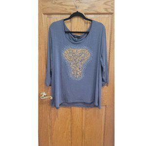 Robert Louis Elephant 3/4 Sleeve Shirt, Gray, 2X NWT